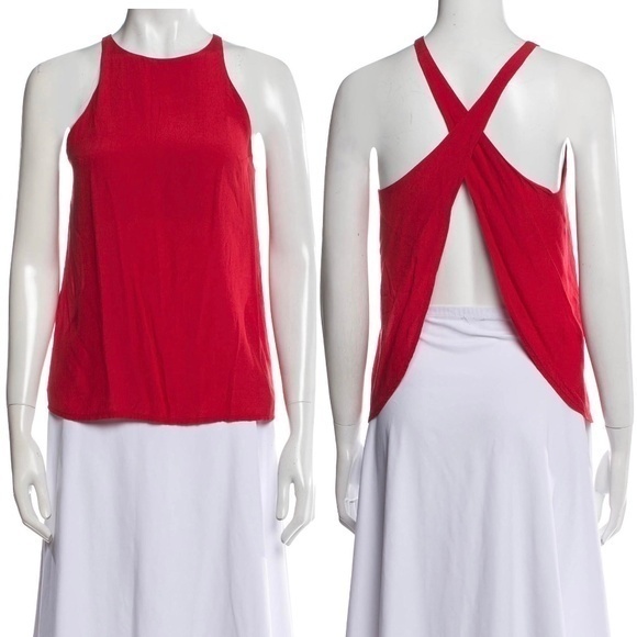 Reformation Tops - Reformation Halter-Neck Open Wrap Back Red Sleeveless Top